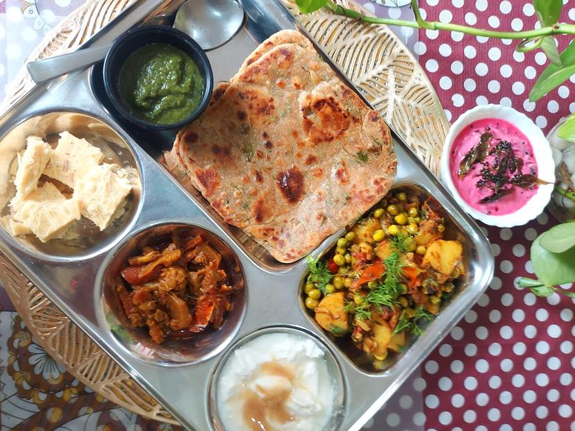 A balanced and healthy everyday Indian thali meal.